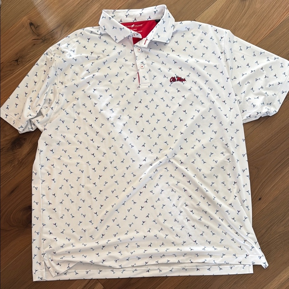 Ole Miss White,Red, and blue Polo Shirt with Martini drink pattern. Worn once!